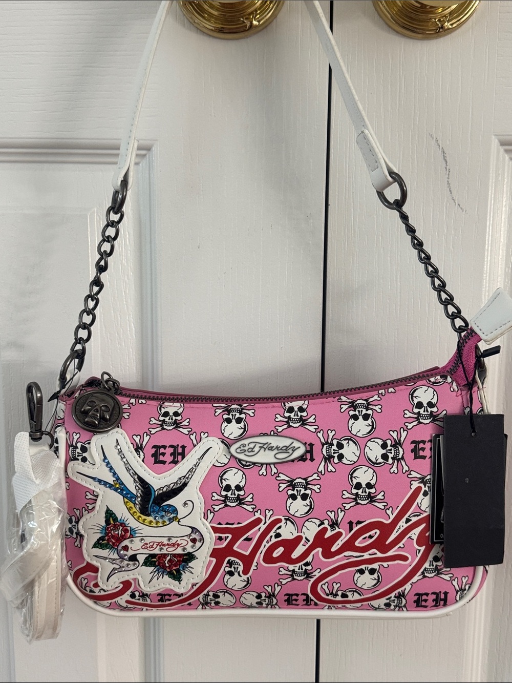 Ed Hardy Pink Skull Print Mini Shoulder Bag Crossbody bag NWT